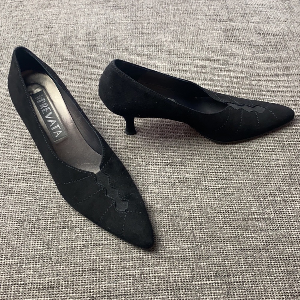 PREVATA Black Suede Heels 7.5 AA made in Italy